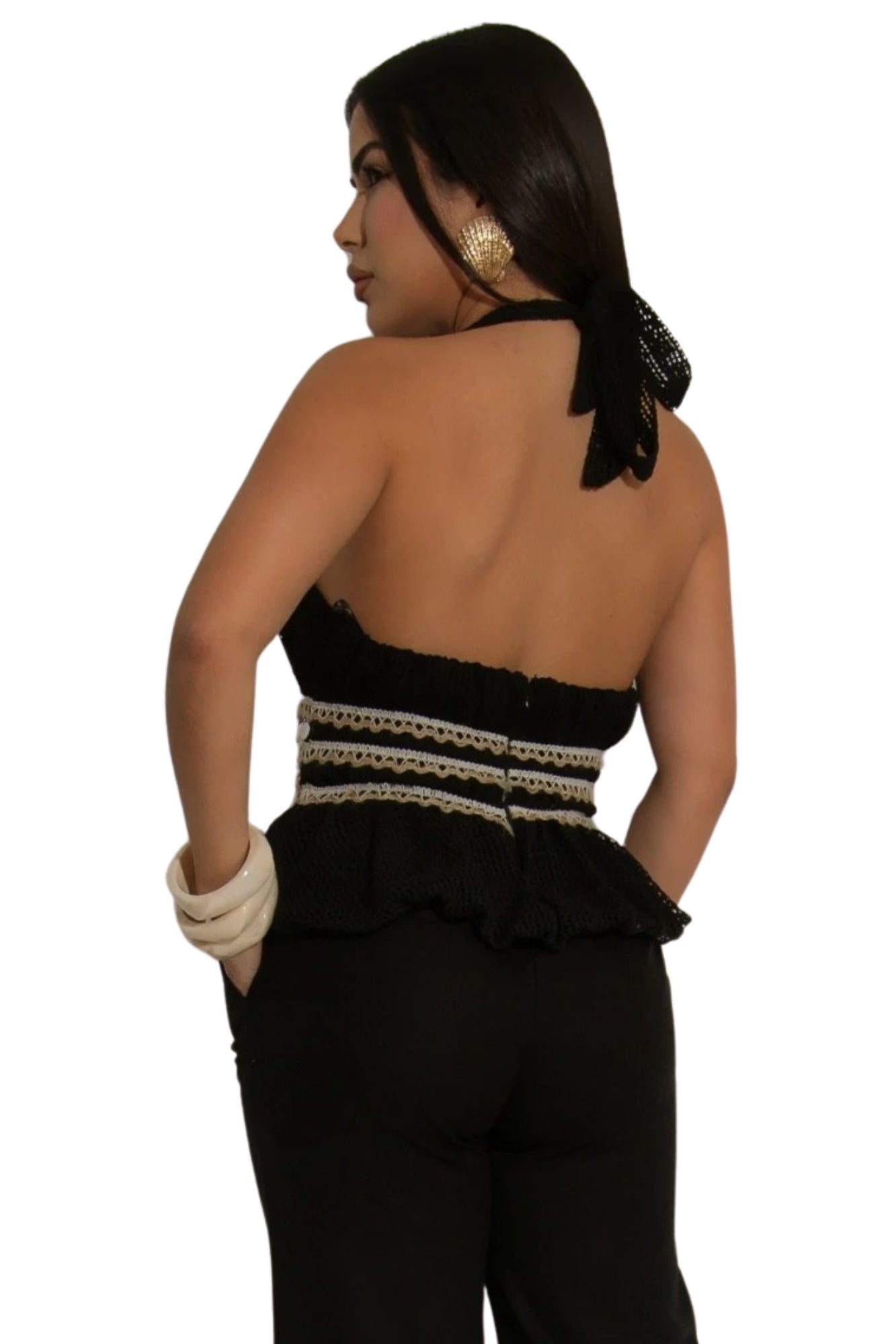 CROCHET SHELL STRING HALTER TOP