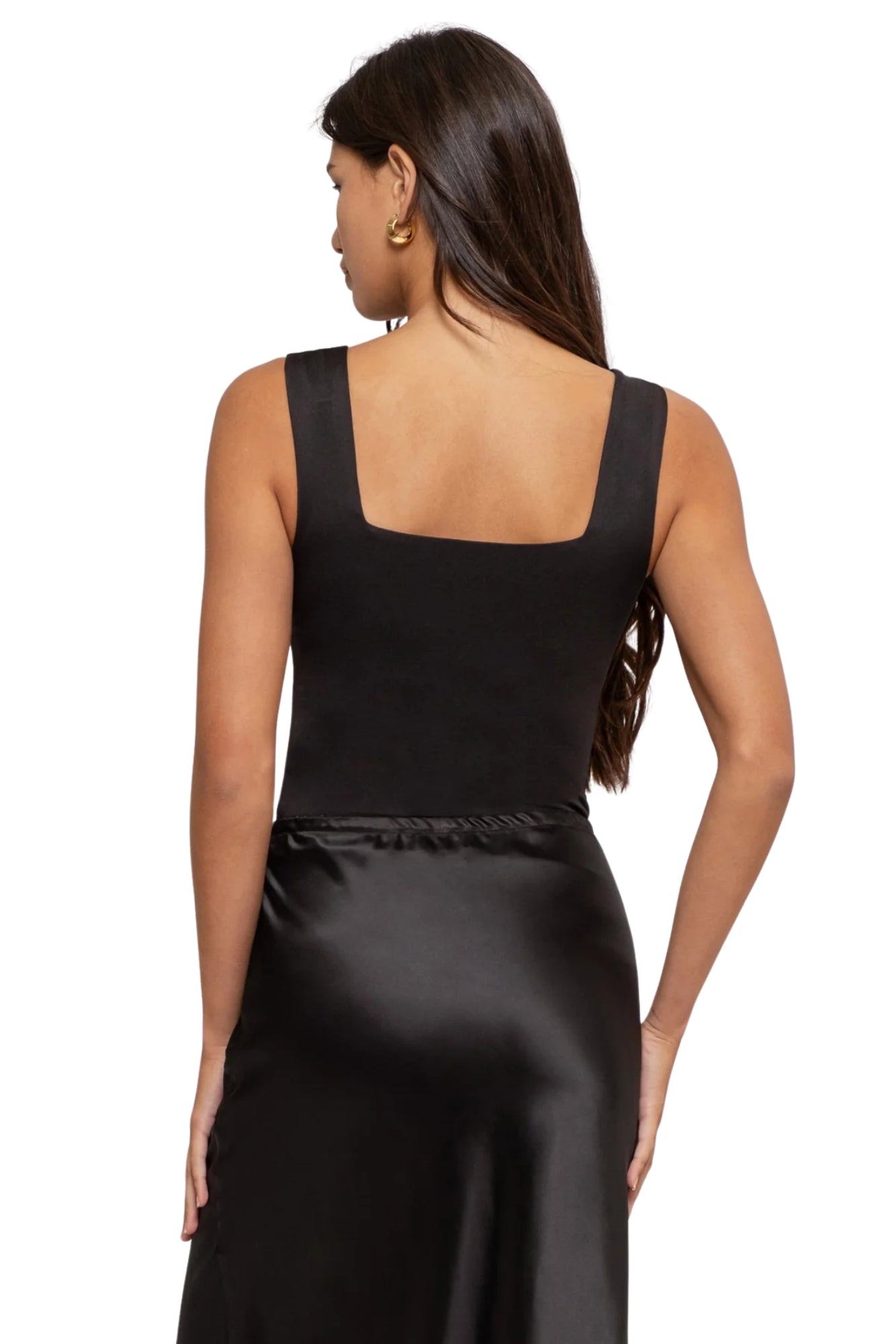 REVERSIBLE SQUARE NECK KNIT TANK BODYSUIT - BLACK