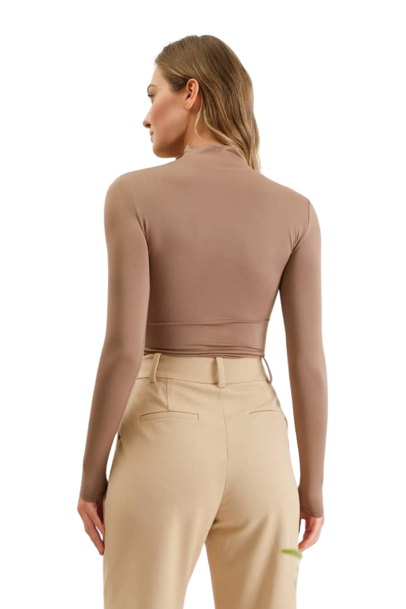 MOCK NECK LONG SLEEVE KNIT TOP - DEEP TAUPE
