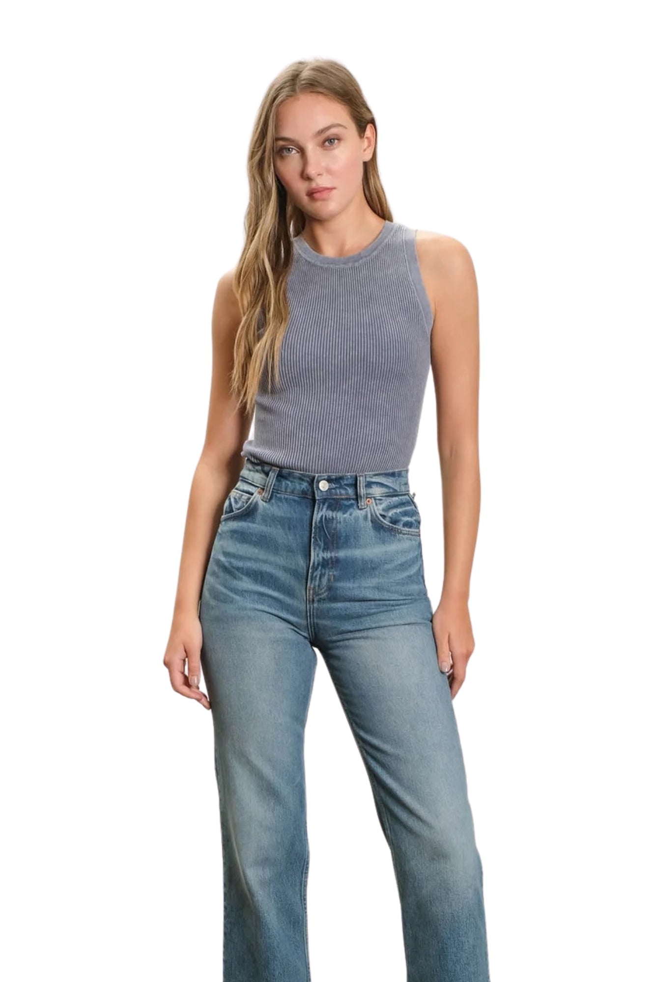 WASHED ROUND NECK SWEATER KNIT TANK TOP