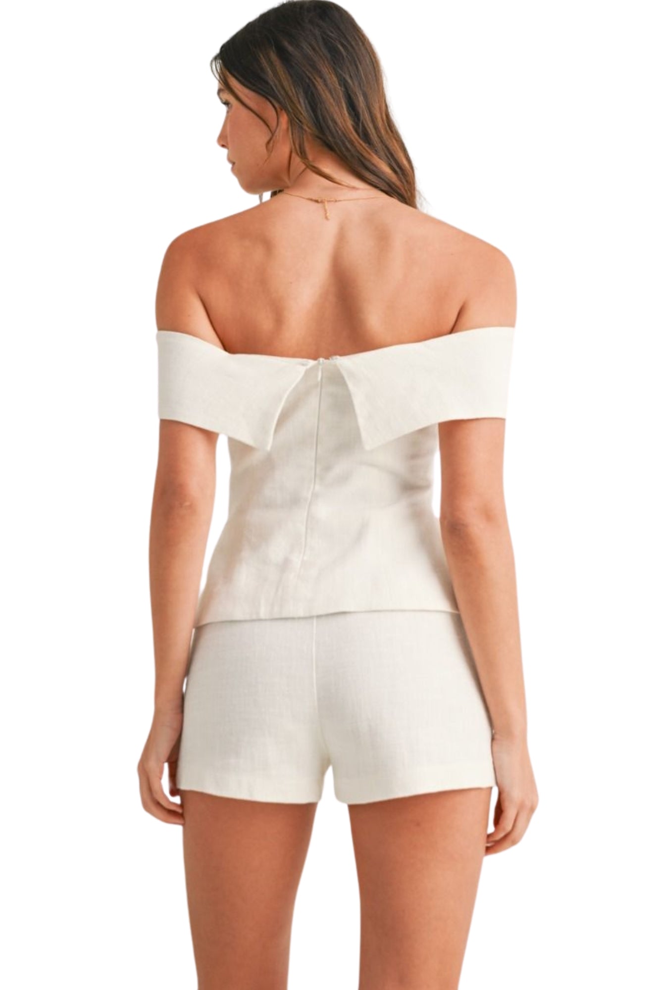 LINEN OFF SHOULDER TUNIC TOP & SHORTS SET