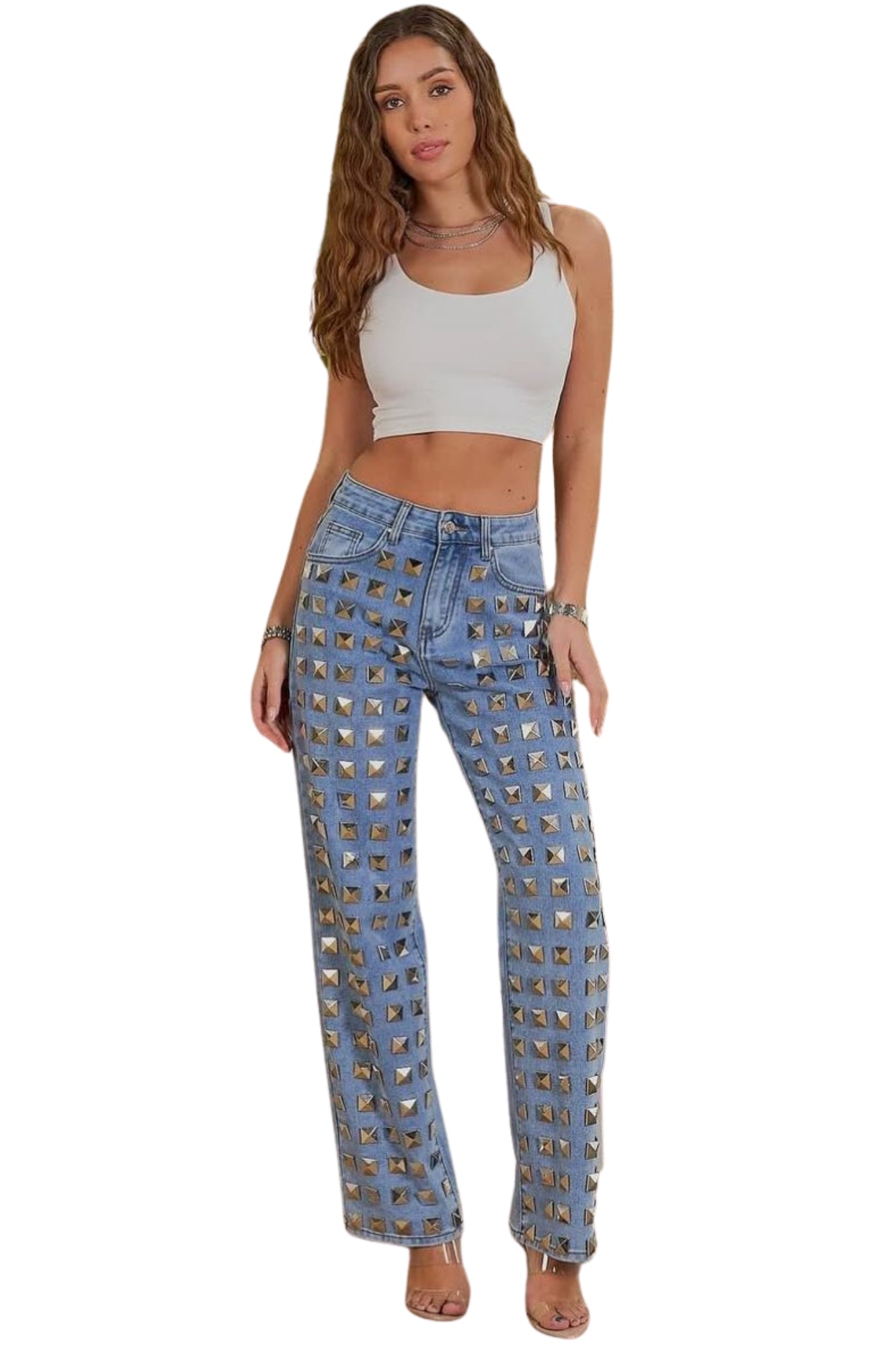 RHINESTONE WIDE LEG PANTS