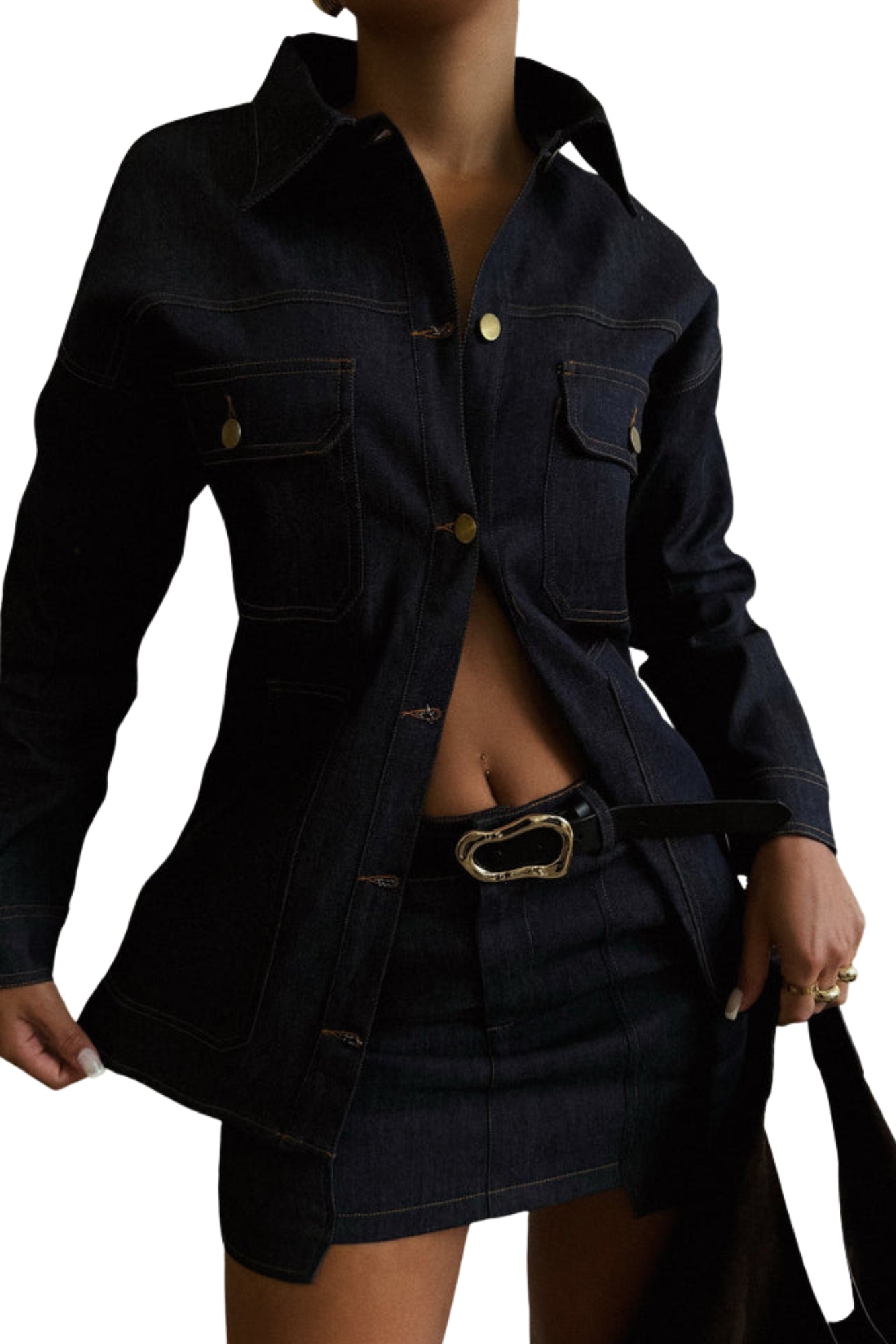 DENIM SHIRT & SKIRT SET
