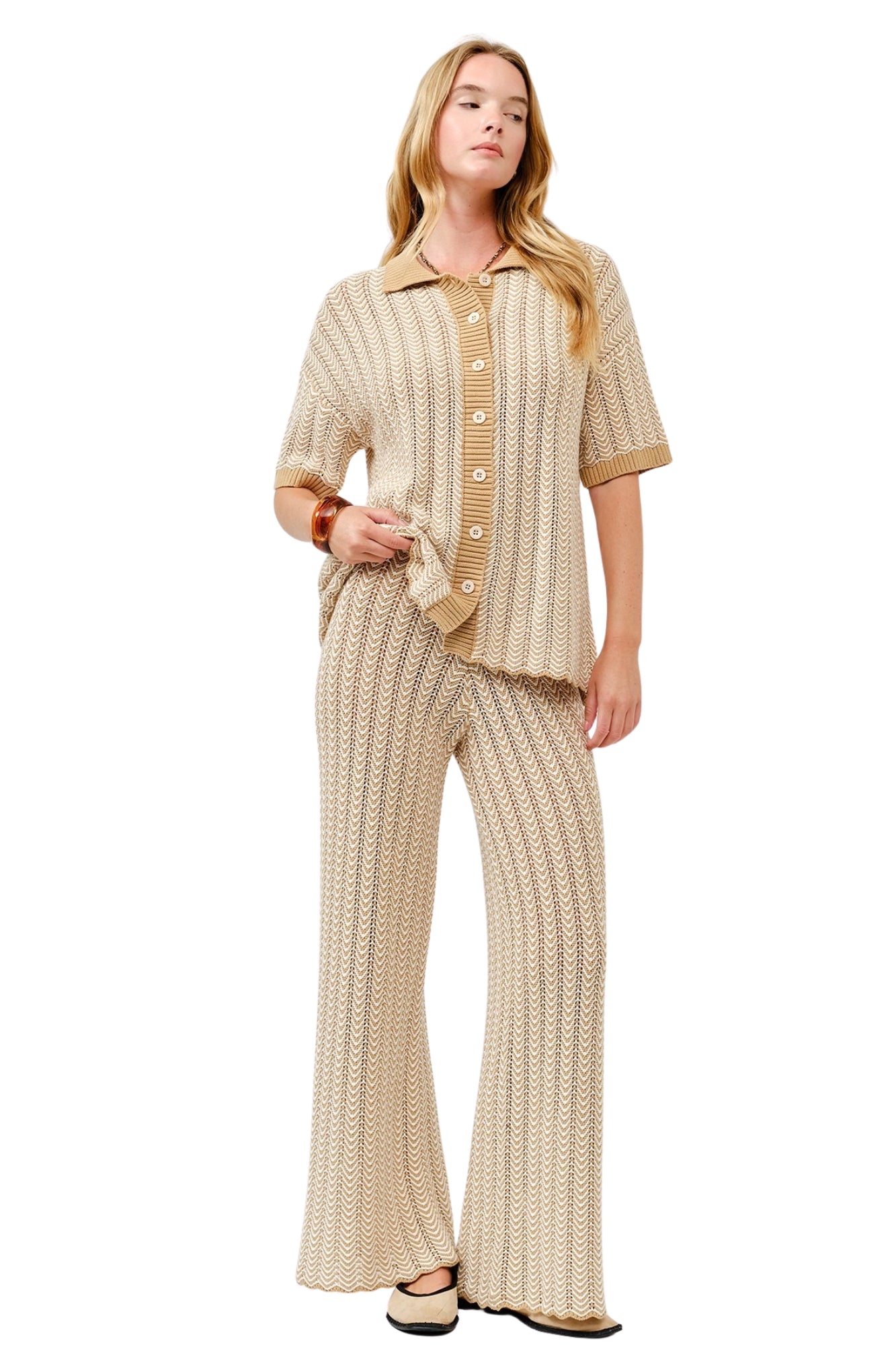 KNIT COTTON TOP & PANTS SET