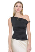 ASYMMETRICAL OFF THE SHOULDER KNIT TOP - BLACK