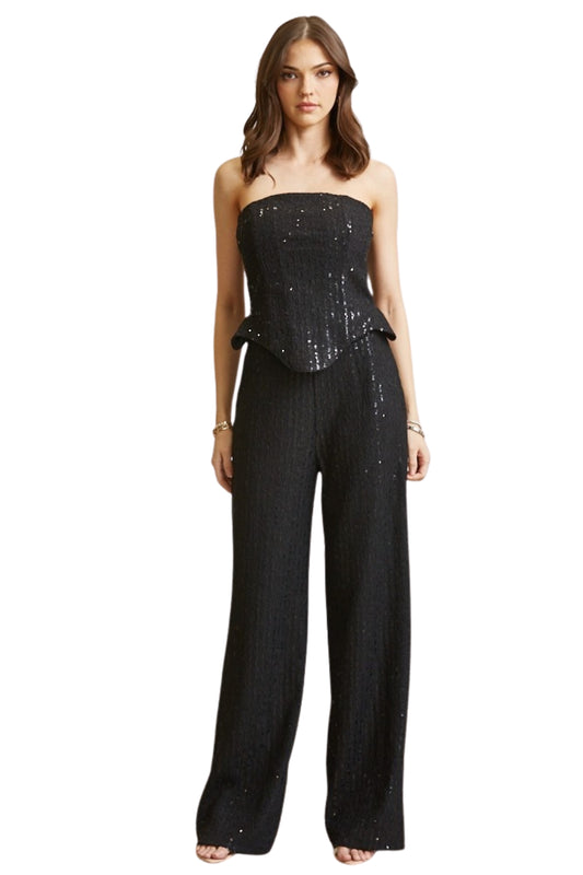 SEQUIN LACE CORSET TOP & PANTS SET