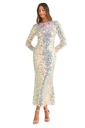 LONG SLEEVE BODYCON SEQUIN MIDI DRESS