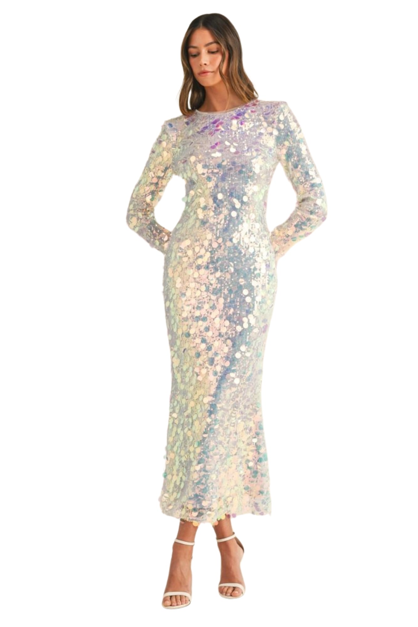 LONG SLEEVE BODYCON SEQUIN MIDI DRESS