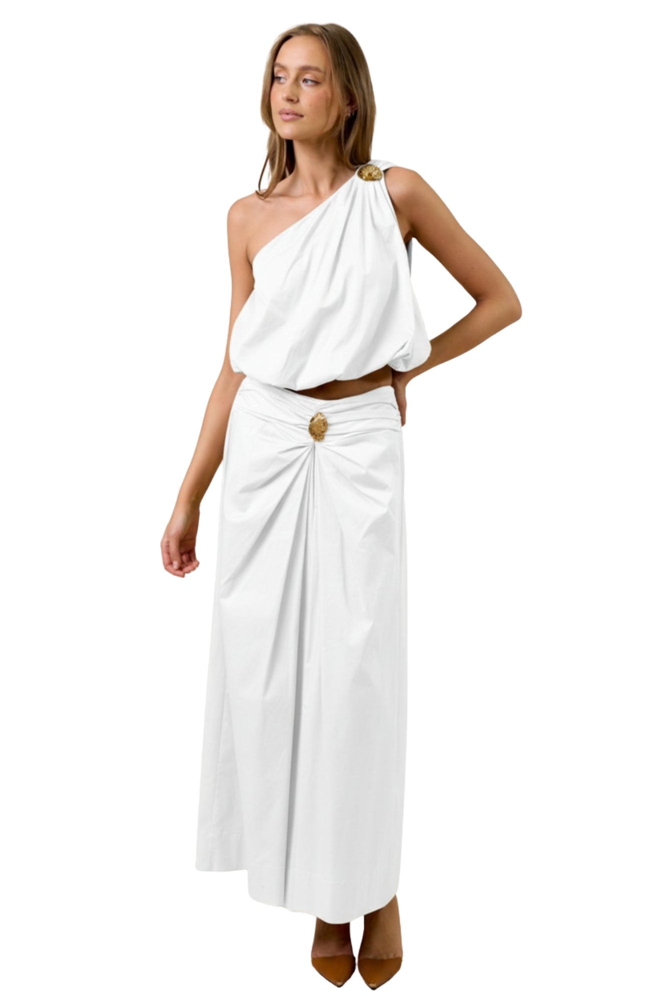 GATHERED TOP & MAXI SKIRT SET