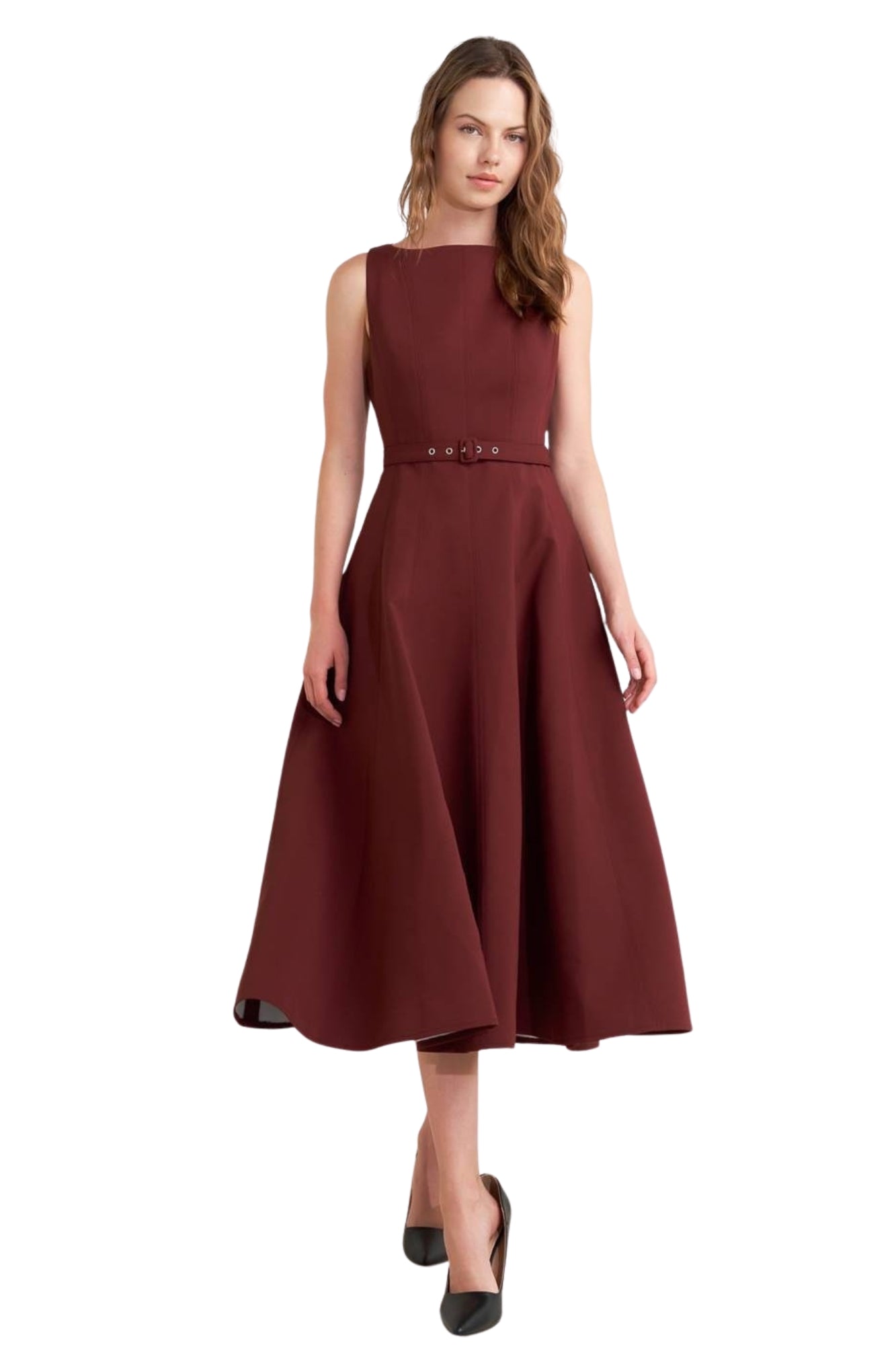 SOLID WOVEN MIDI DRESS