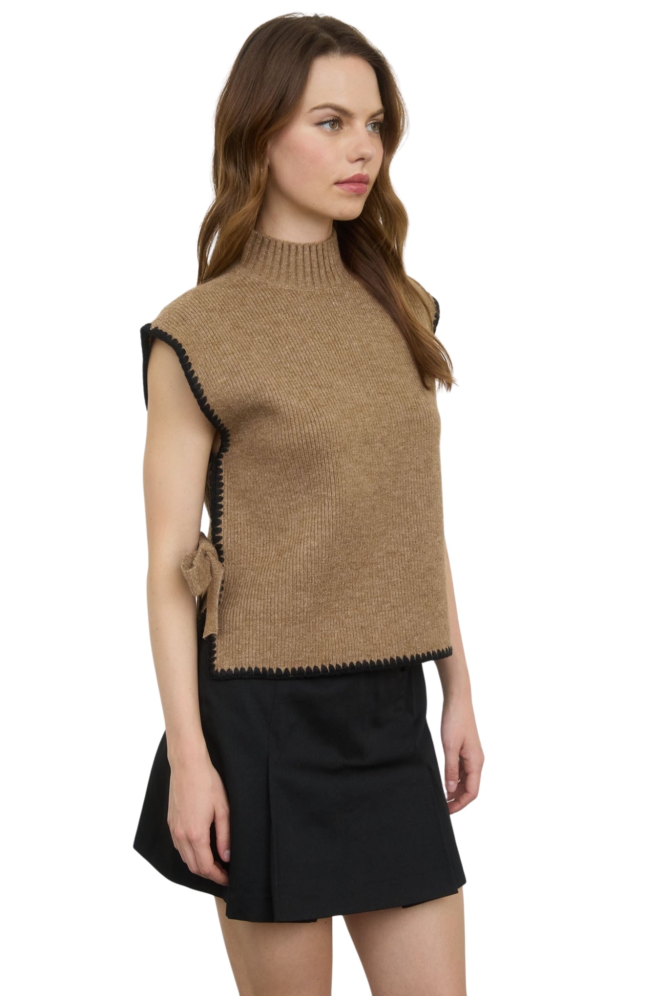 MOCK NECK SIDE TIE SWEATER TOP