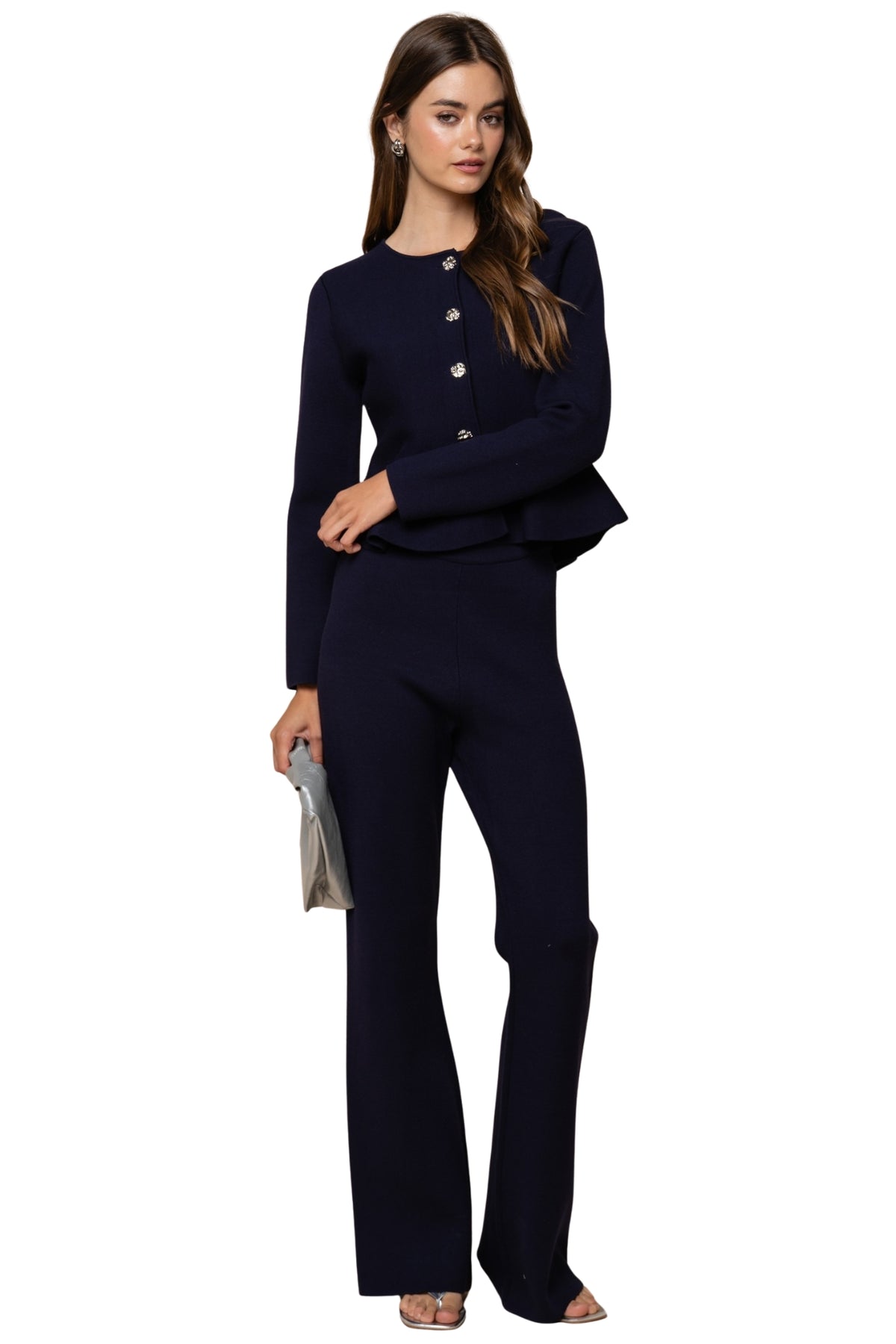 PEPLUM CARDIGAN & KNIT PANTS SET