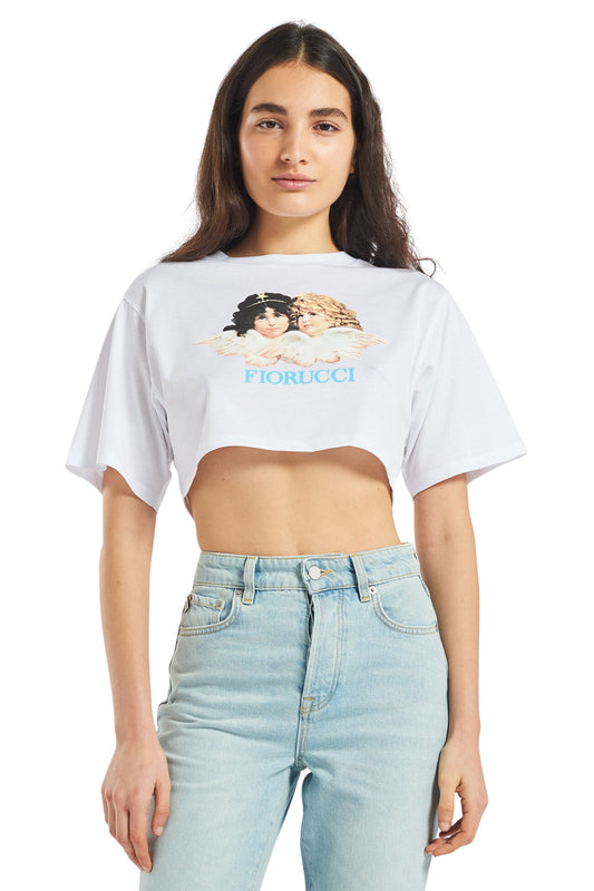 VINTAGE ANGELS CROPPED TEE - WHITE