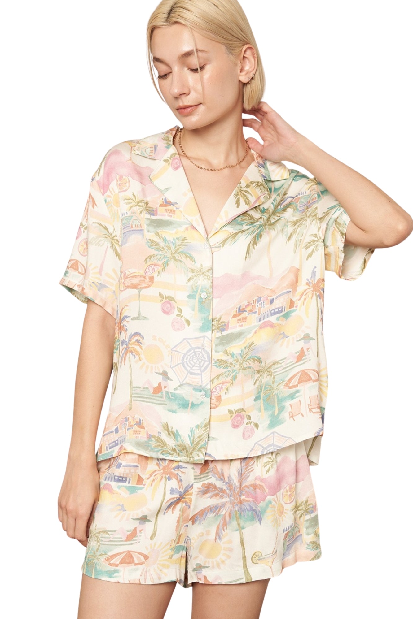 BEACHY PRINT SHIRT & SHORT SET
