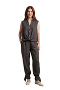 LINEN BOW PANTS SET - BROWN