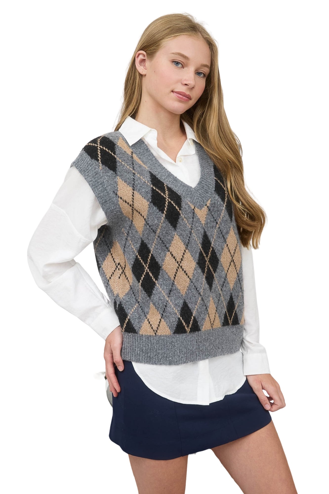ARGYLE KNIT PULLOVER VEST