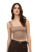 REVERSIBLE CROPPED SQUARE NECK TANK - DEEP TAUPE
