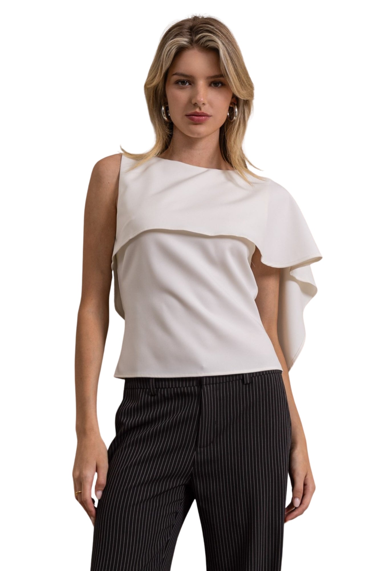 WOVEN ASYMMETRICAL DRAPED TOP