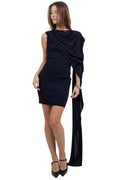 KNITTED SLEEVELESS DRESS WITH ASYMMETRICAL CAPE