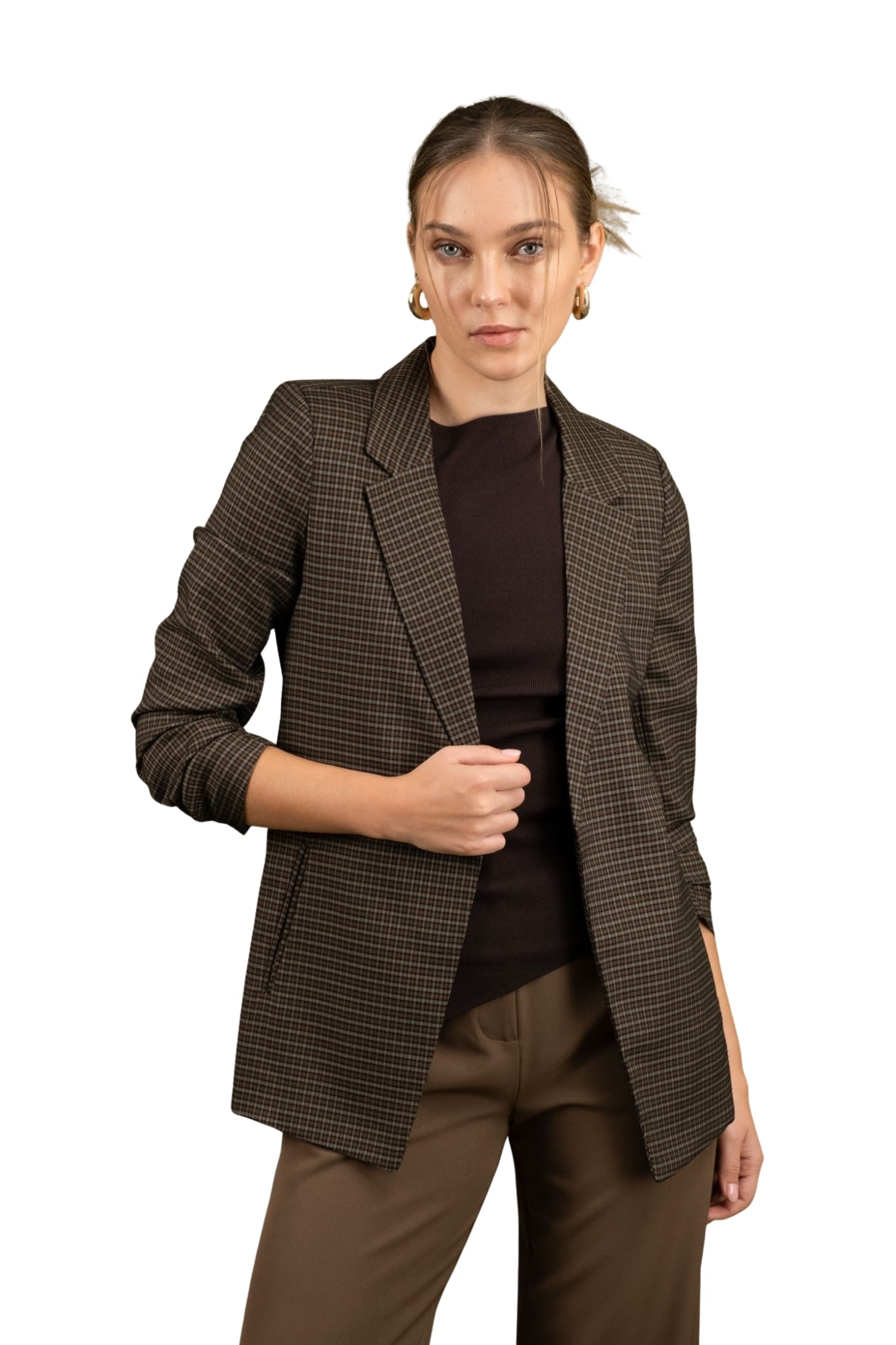 RUCHED SLEEVE BLAZER