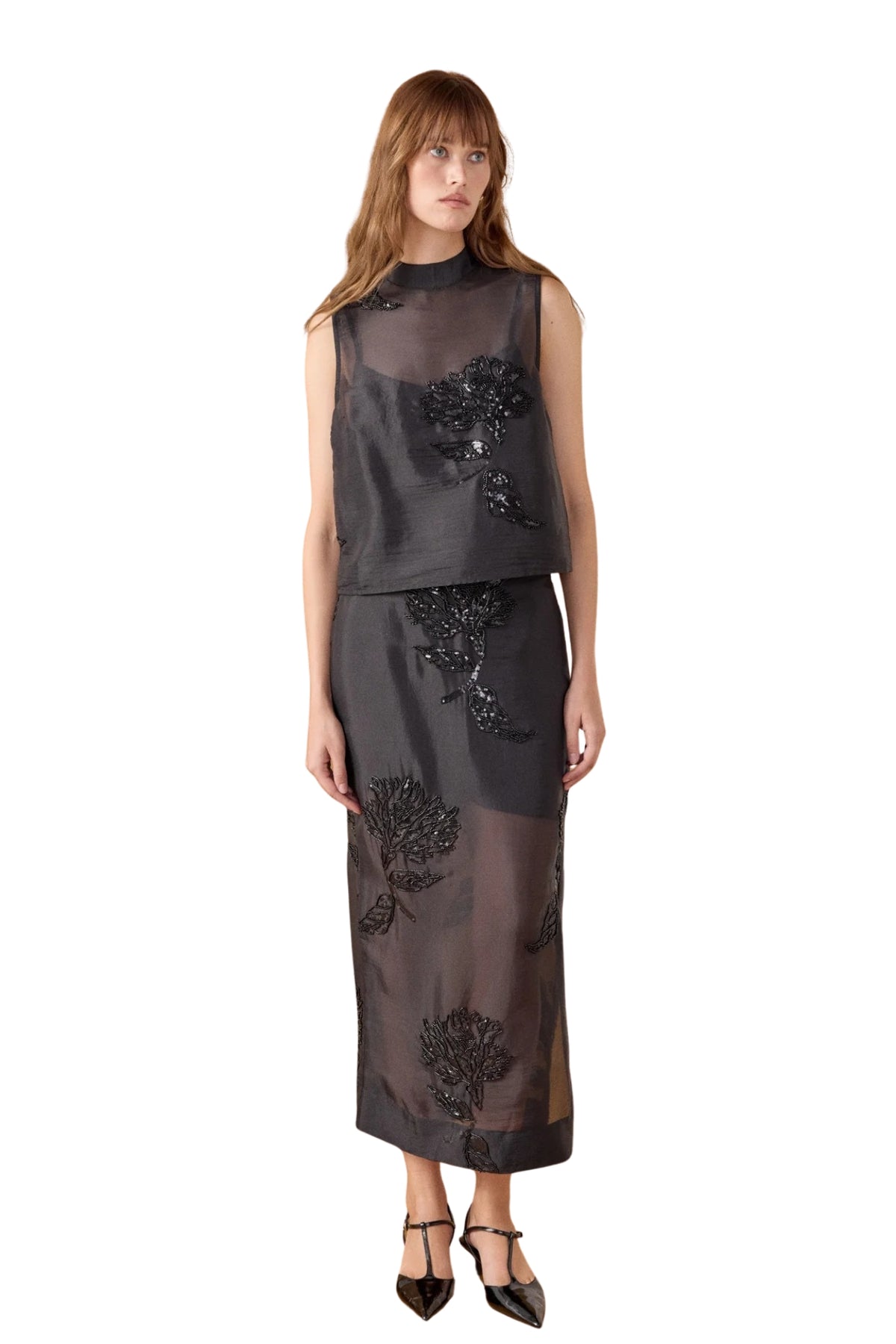 FLORAL BEADED SHEER SET