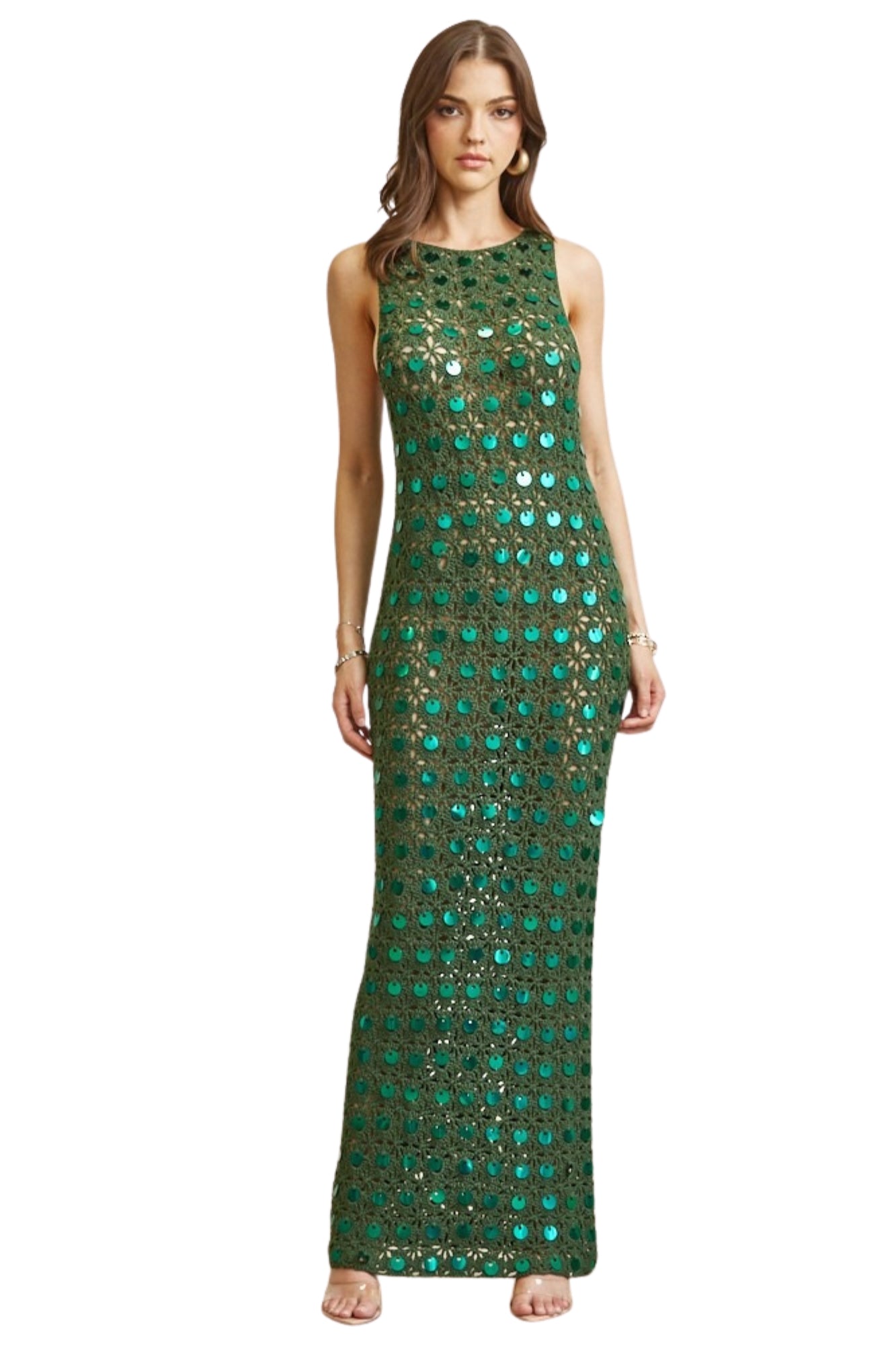 ROUND SEQUIN KNITTED MAXI DRESS