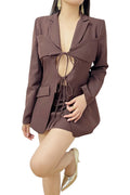 CUTOUT TIE FRONT BLAZER & MINI SKIRT SET
