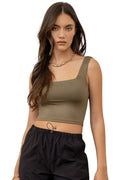 REVERSIBLE CROPPED SQUARE NECK TANK - LIGHT OLIVE
