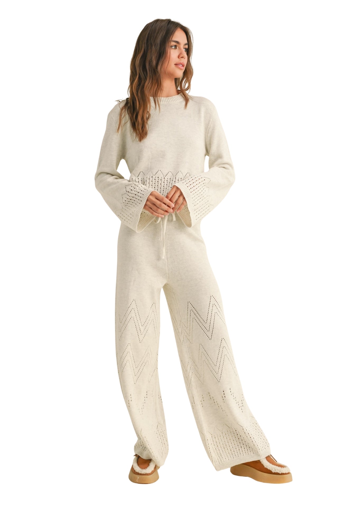 BORDER CROCHET KNITTED TOP & PANTS SET