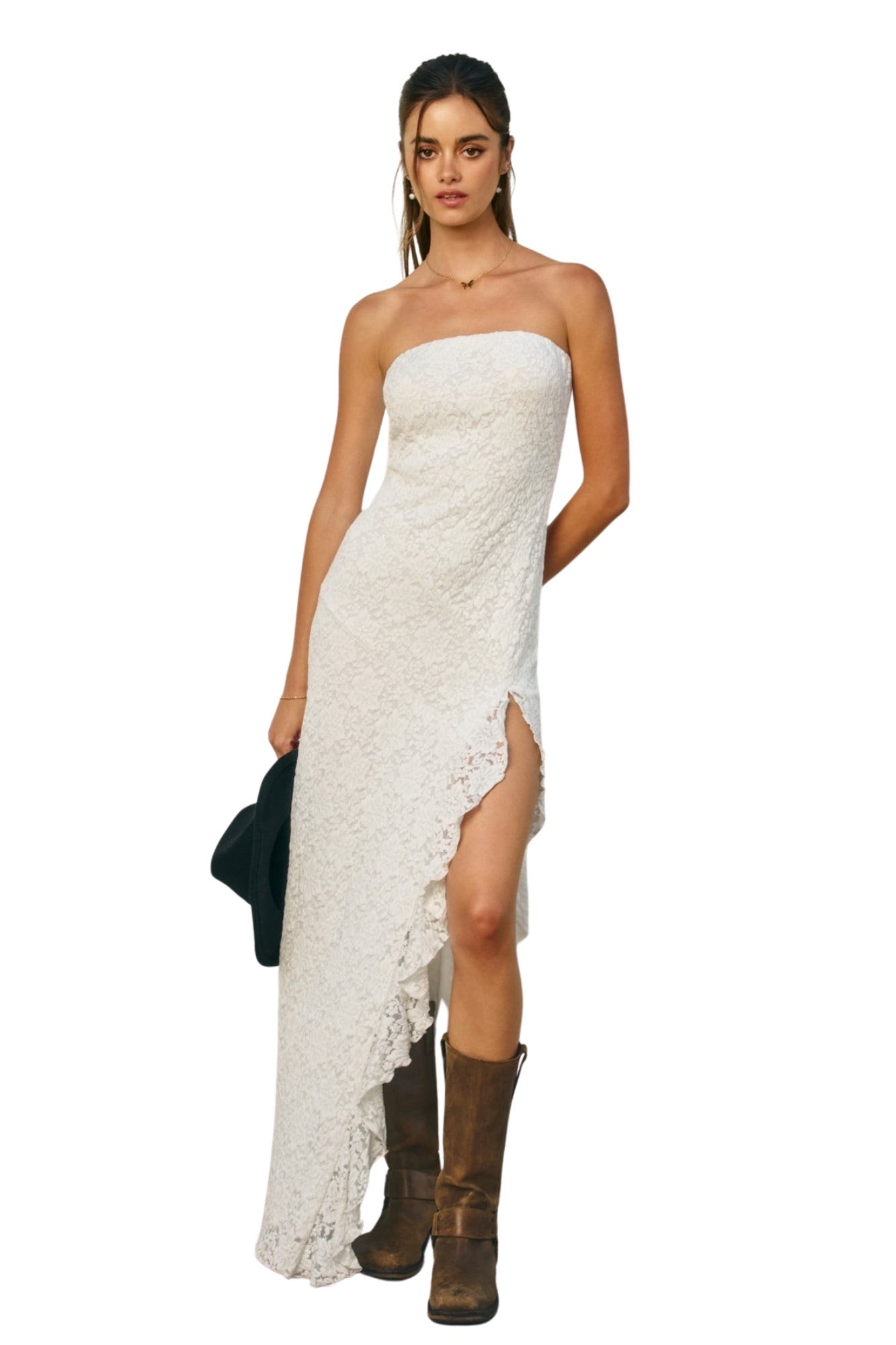 STRAPLESS LACE MAXI DRESS