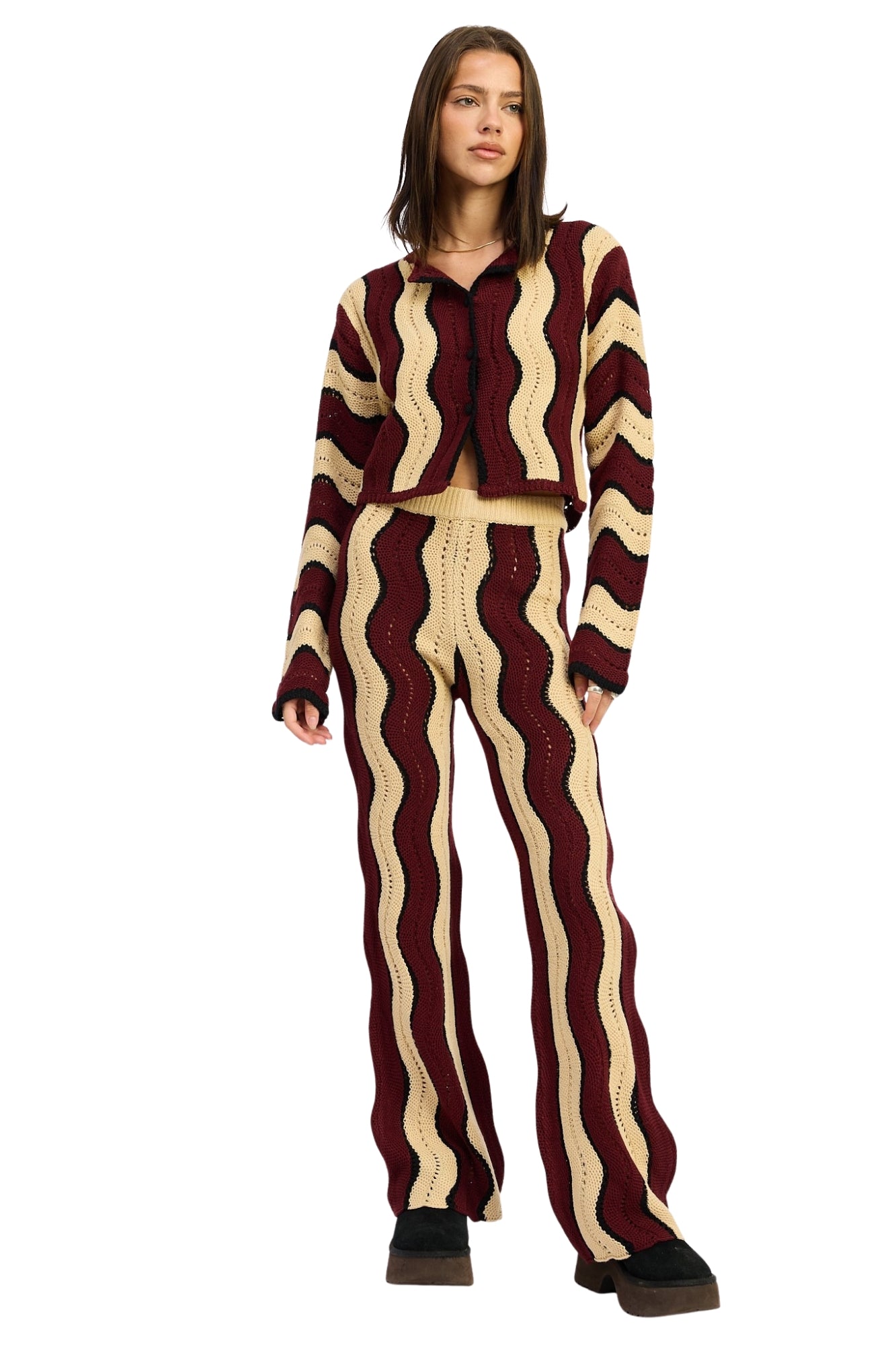 CONTRAST SWEATER CARDIGAN & PANTS SET