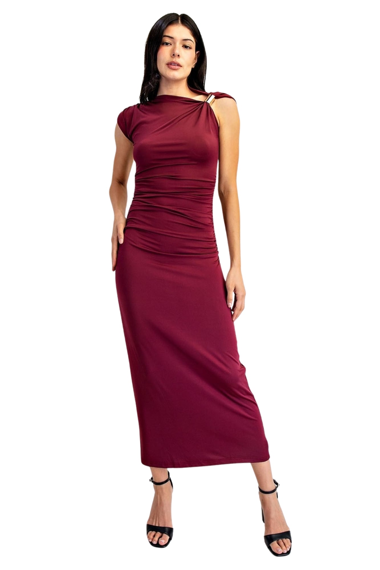 RUCHED MIDI DRESS