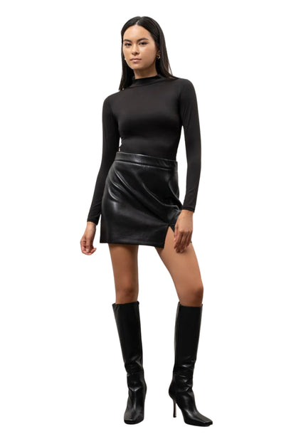 MOCK NECK LONG SLEEVE KNIT TOP - BLACK