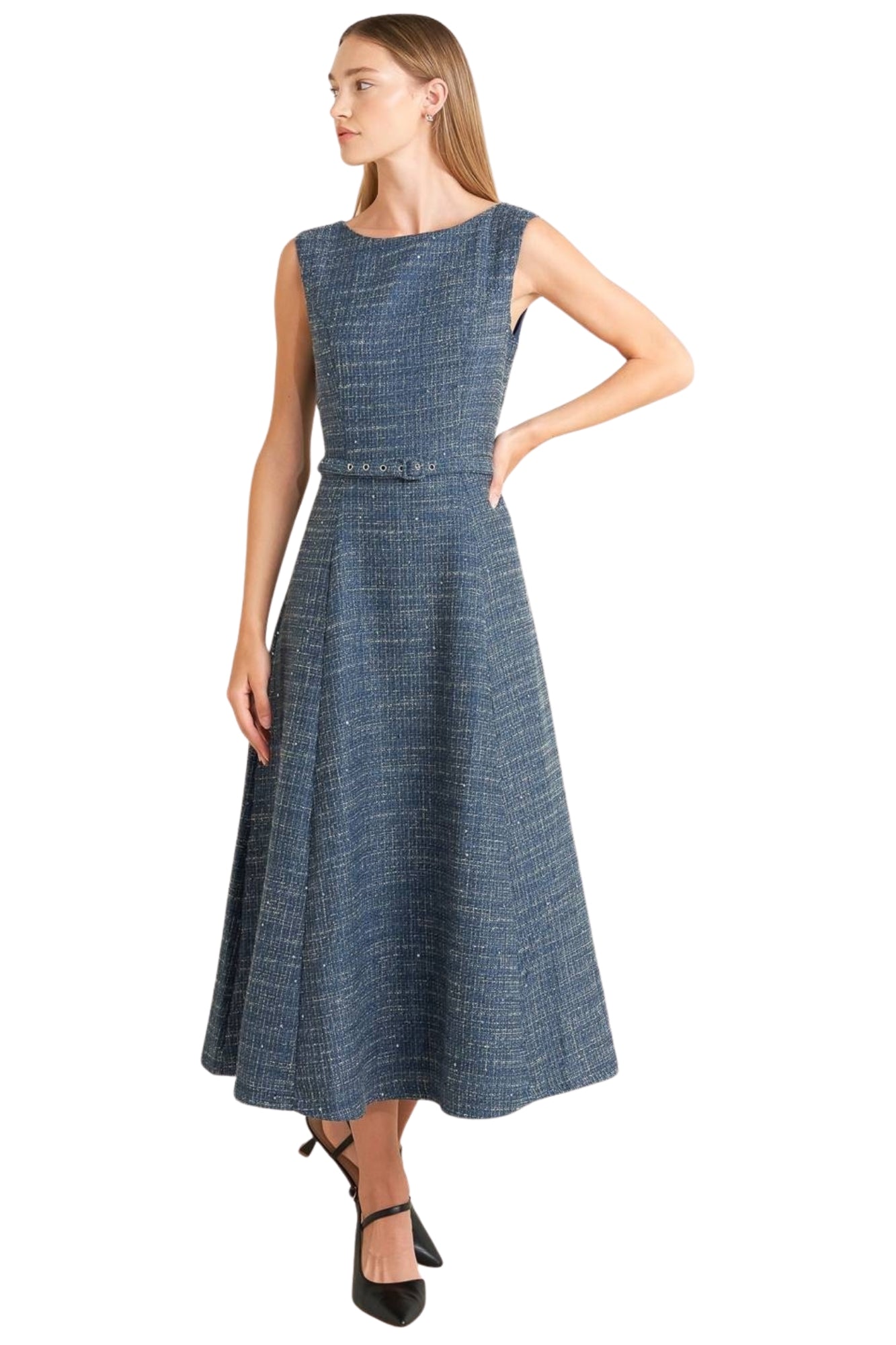 WOVEN TWEED MIDI DRESS