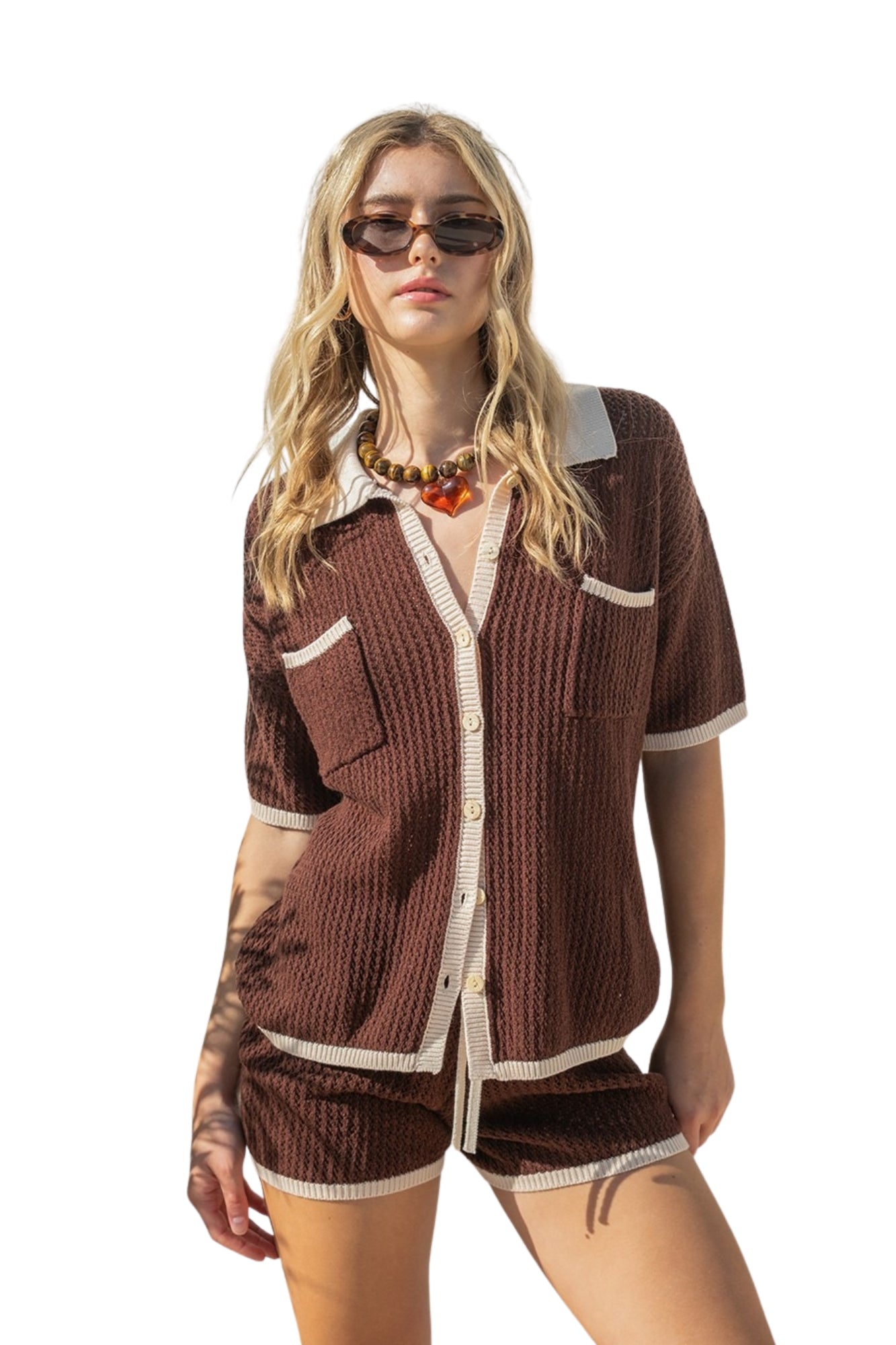 EARLY SPRING KNIT CROCHET SET - BROWN