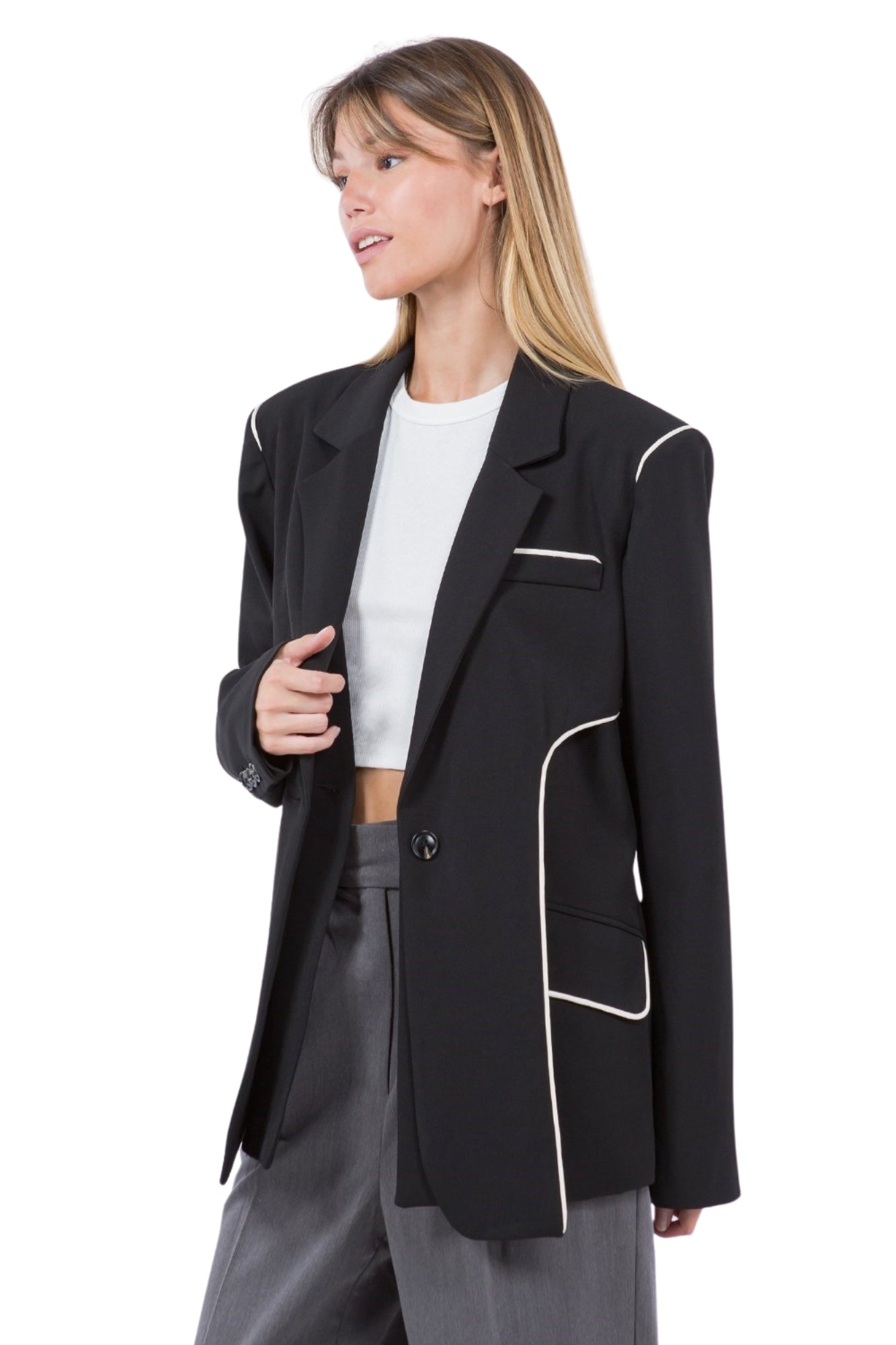 PIPPING DETAIL DOUBLE LAYER BLAZER
