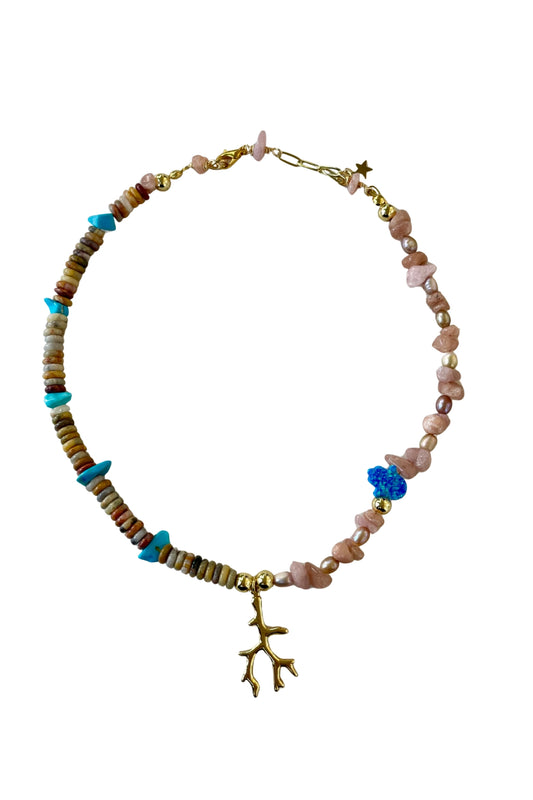 TURQUOISE & CORAL BRANCH NECKLACE