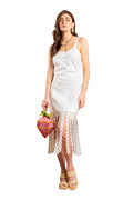 EYELET LACE FRINGE MIDI DRESS