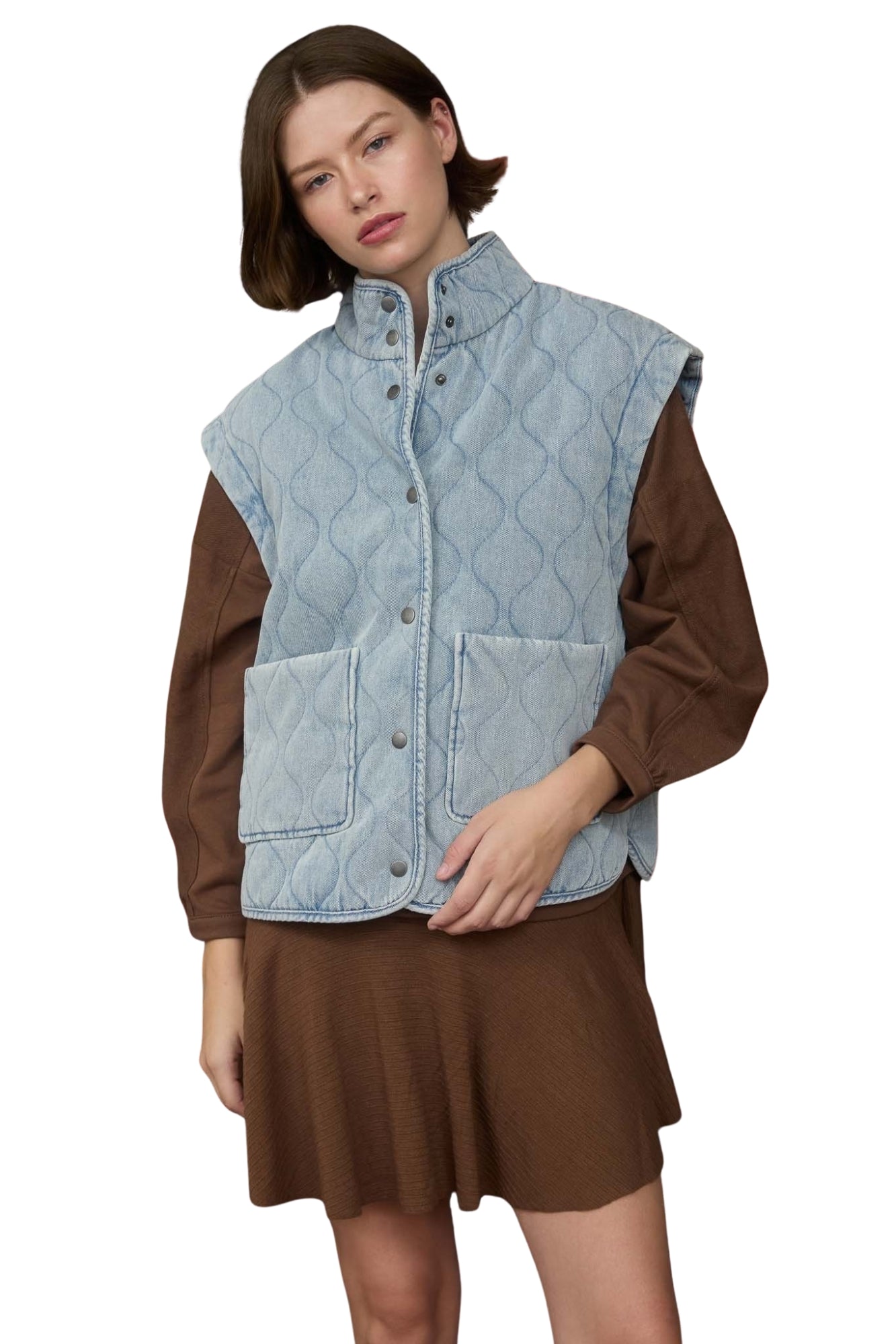 WASHED DENIM QUILTED VEST