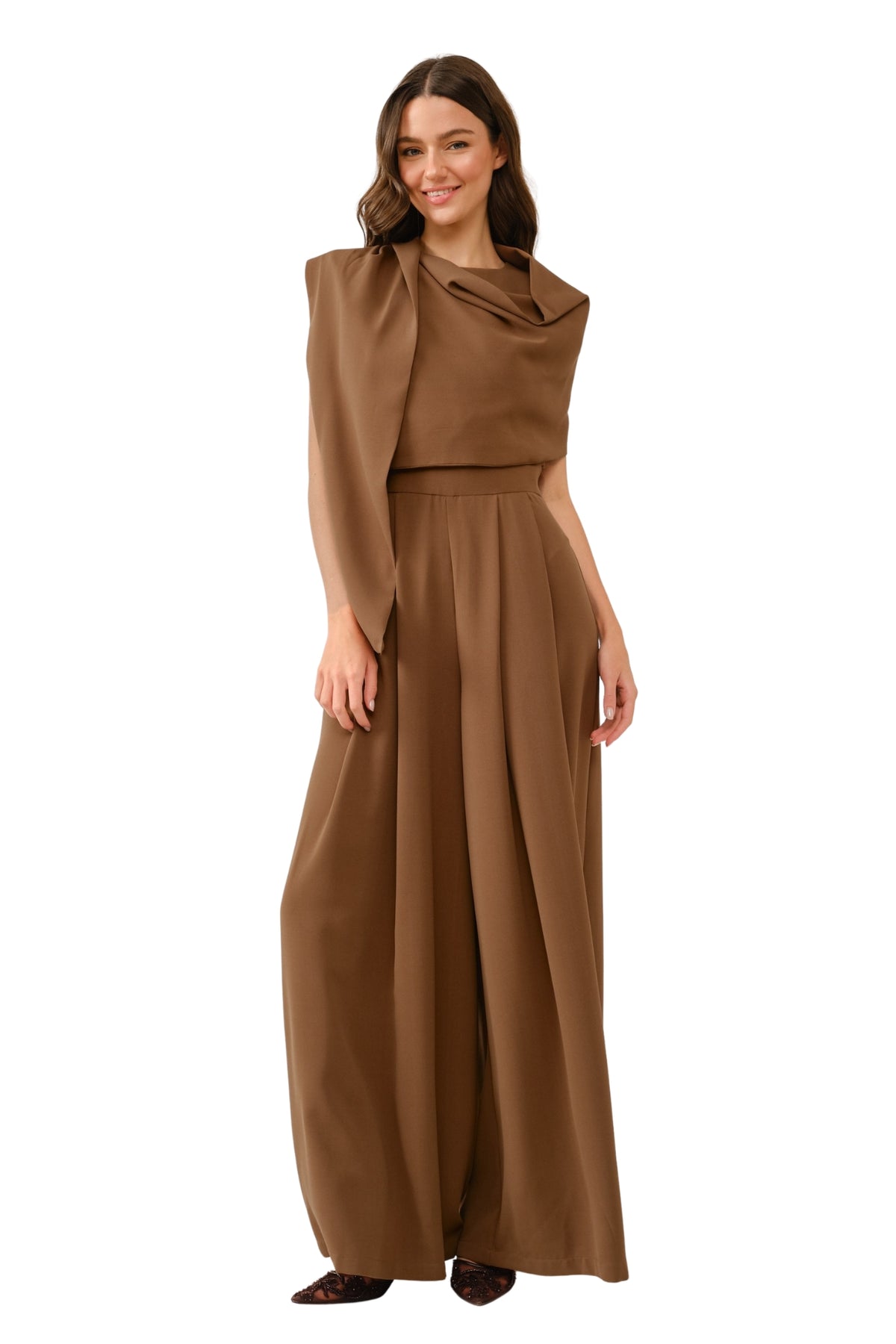 DRAPED JUMPSUIT WITH CAPE