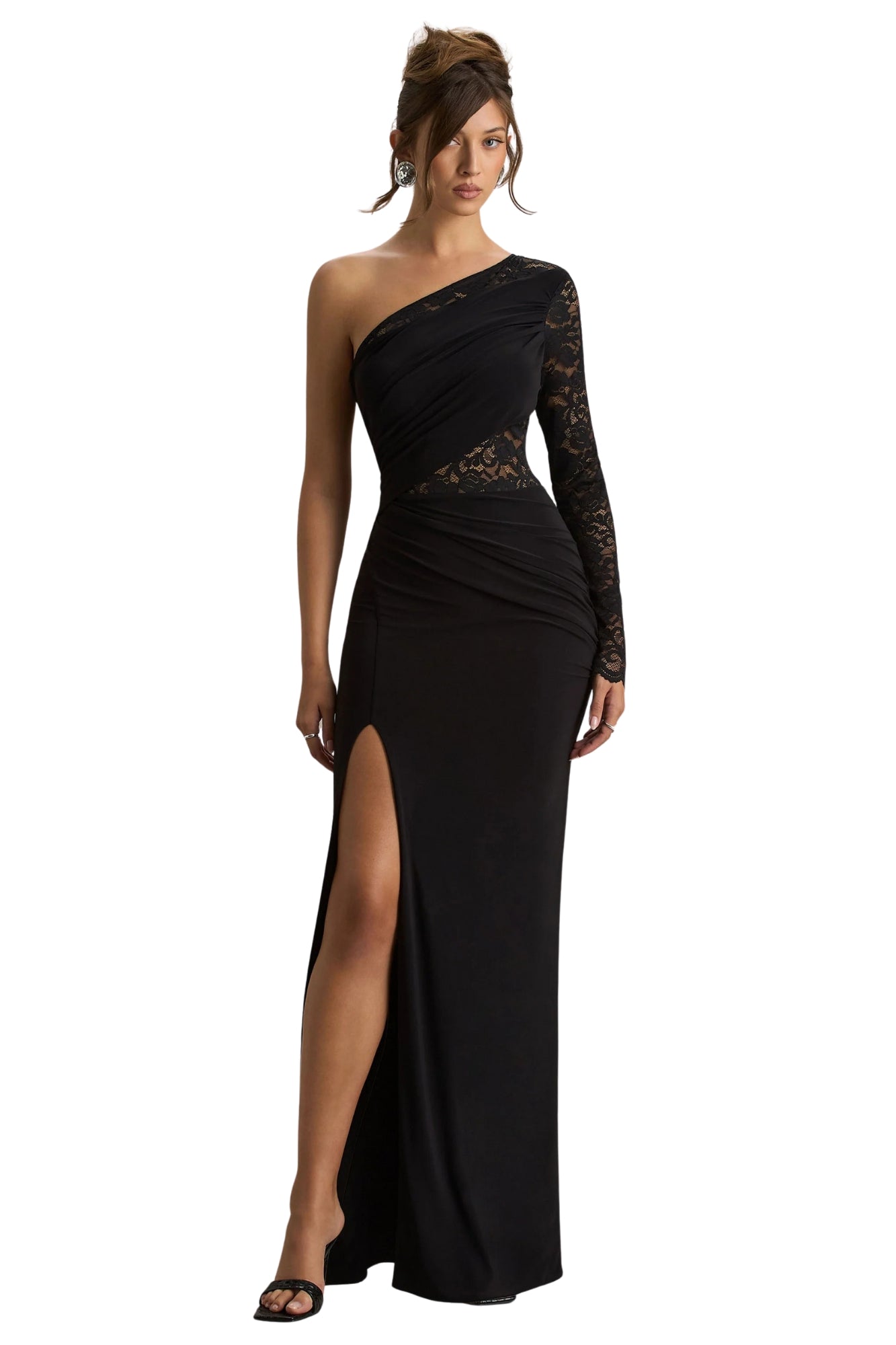 ASYMMETRICAL MIX LACE MDI DRESS