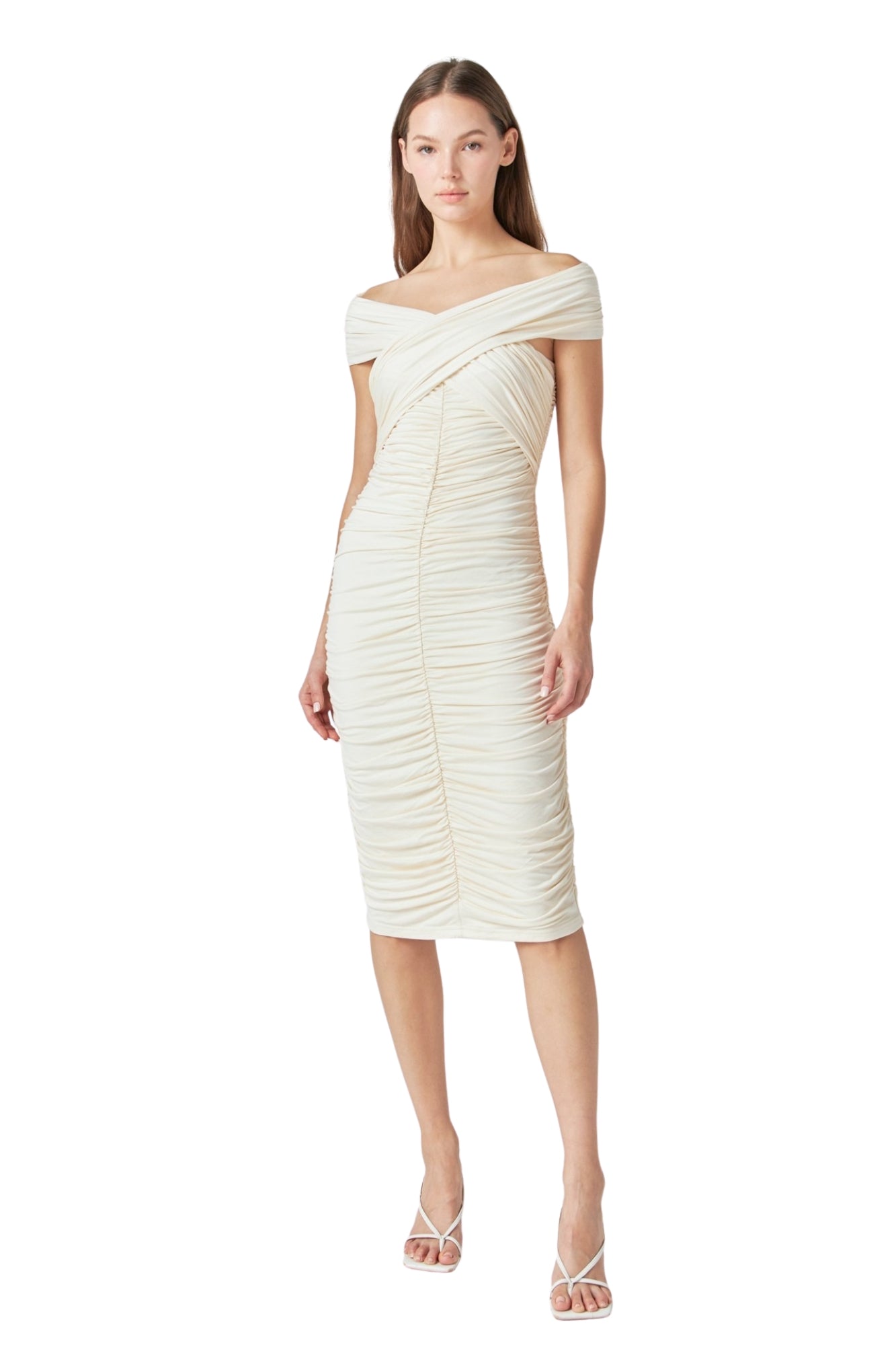 DRAPED KNIT MIDI DRESS