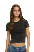 WASHED RIBBED CROPPED TEE - CHARCOAL