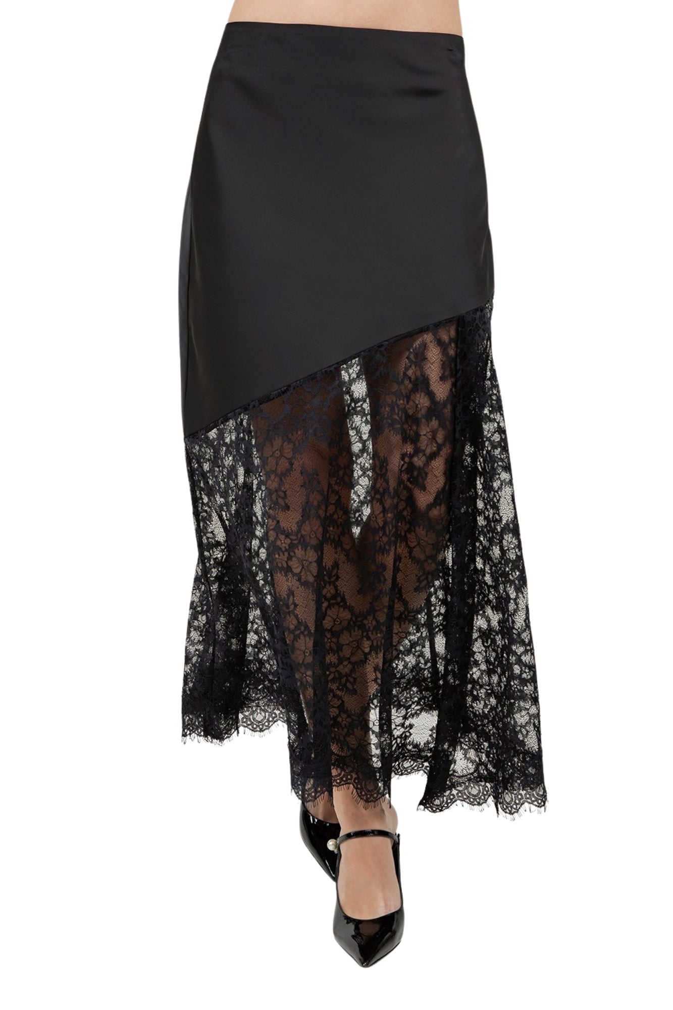 SATIN LACE MIDI SKIRT