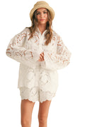 FLORAL EYELET PATTERN SHIRT & SHORTS SET