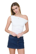 ASYMMETRICAL OFF THE SHOULDER KNIT TOP - IVORY