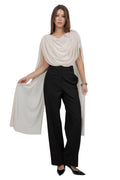 KNITTED BODYSUIT WITH CONTRAST MESH DRAPE CAPE