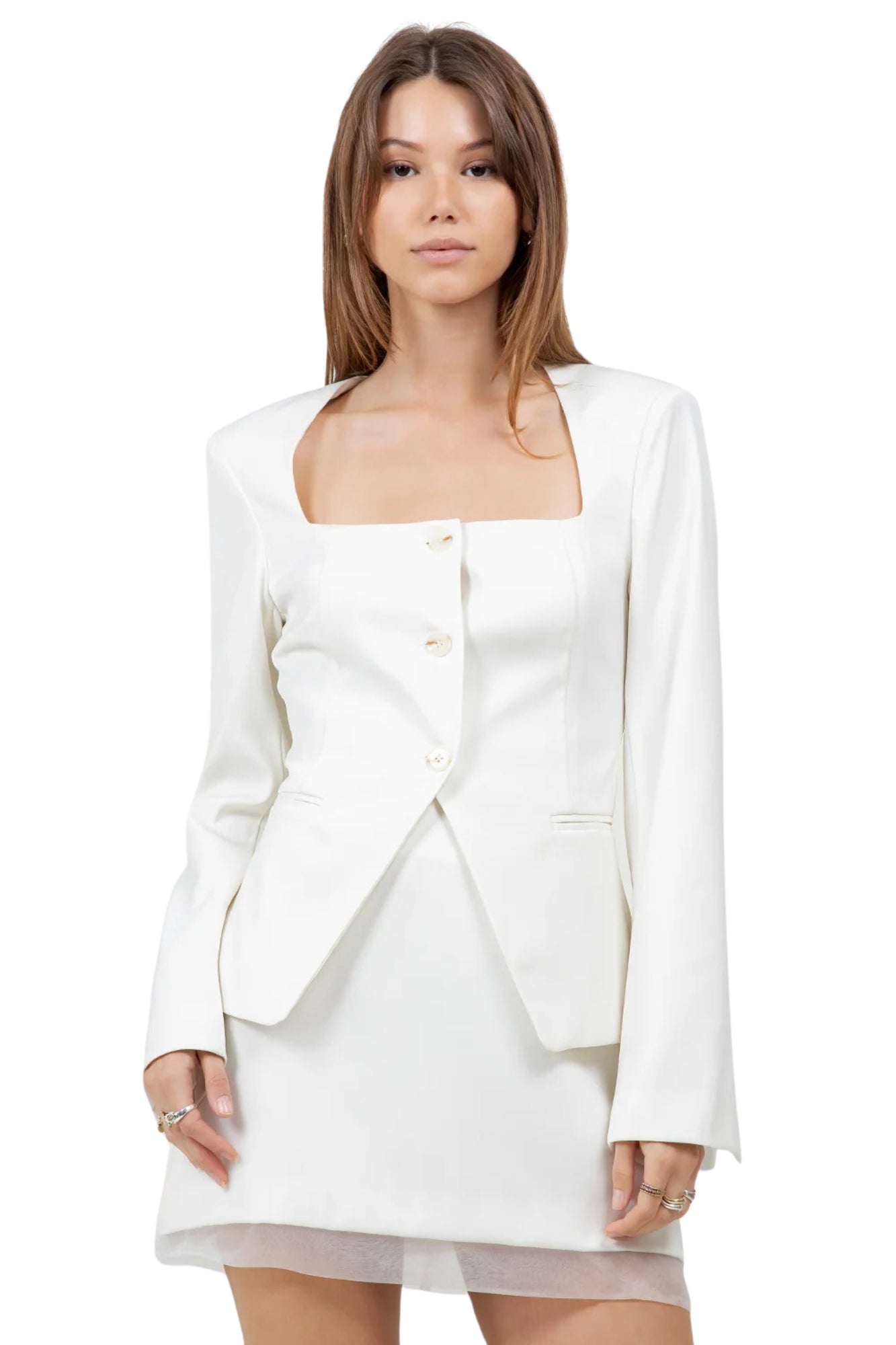 STRUCTURED WOVEN BUTTON DOWN TOP