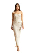 PLEATED SATIN STRAPLESS TOP & MAXI SKIRT SET