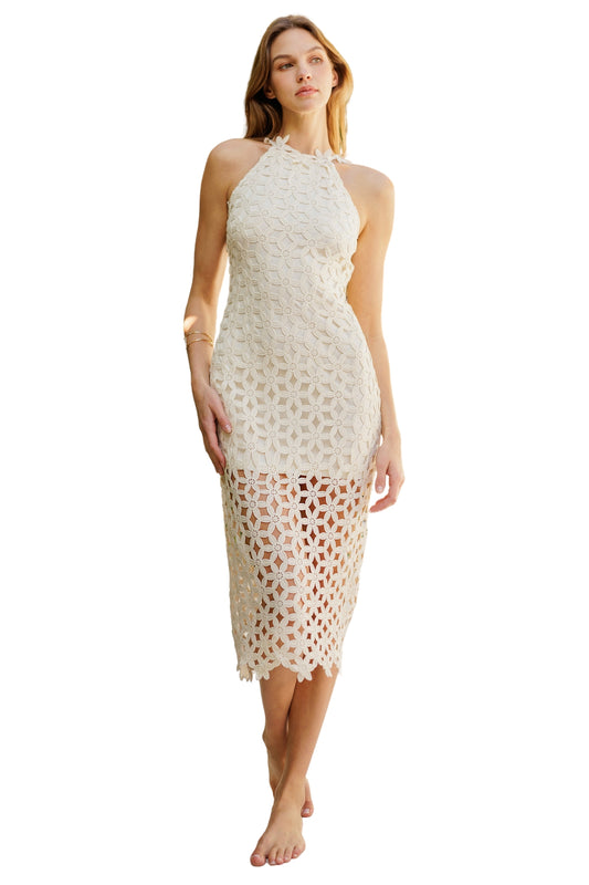 CROCHET HALTER MIDI DRESS